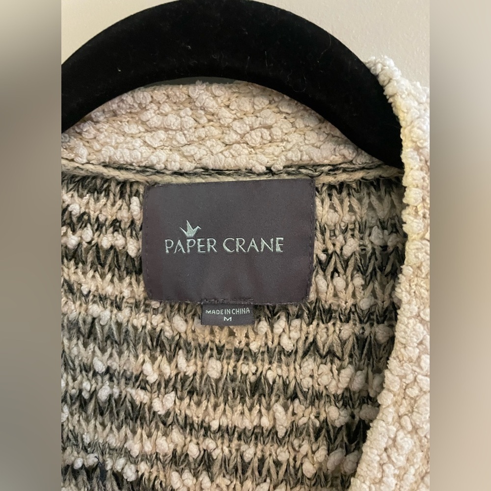 Paper Crane Long Cardigan Tan and Gray Knit Sweater with Pockets - Picture 4 of 5